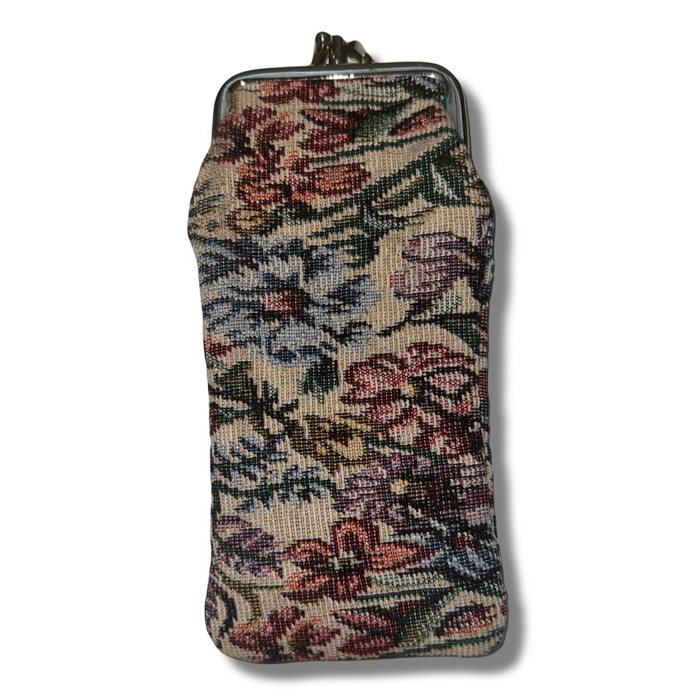 Vtg Double Pocket Floral Tapestry Glasses Case
